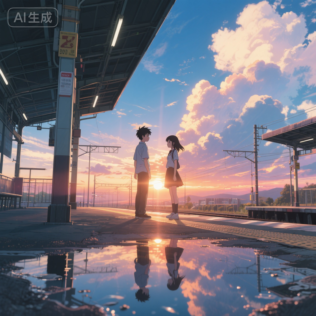 A boy and a girl standing on a...